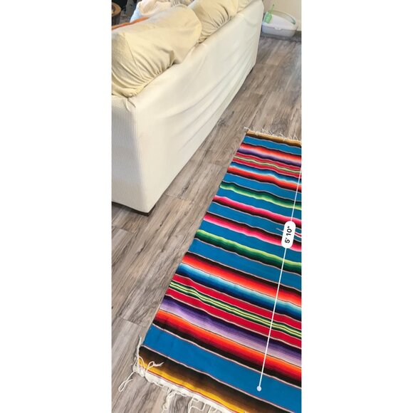 VTG Rainbow Saltillo Serape Hand Woven Wool Mexican Blanket Fringe wheelchair - Picture 7 of 10